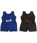 The Creators Blue & Black Cotton Rompers For Unisex ( Pack of 2 )