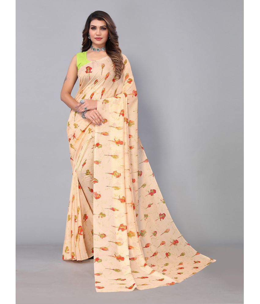     			Aarrah Bangalore Silk Printed Saree With Blouse Piece - Beige ( Pack of 1 )