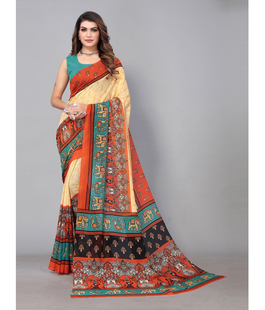     			Aarrah Brasso Printed Saree With Blouse Piece - Beige ( Pack of 1 )