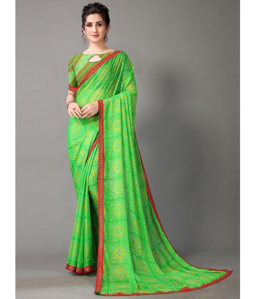     			Aarrah Chiffon Printed Saree With Blouse Piece - Green ( Pack of 1 )