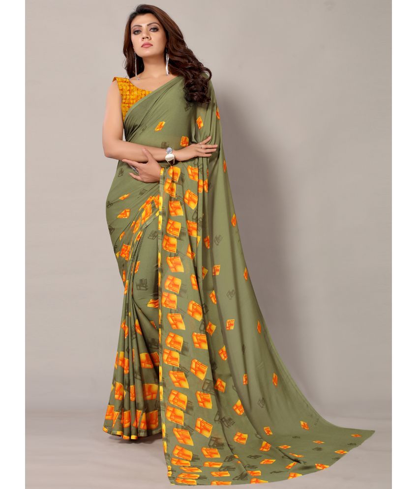     			Aarrah Georgette Printed Saree With Blouse Piece - Green ( Pack of 1 )