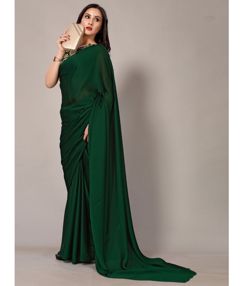     			Aarrah Satin Solid Saree With Blouse Piece - Green ( Pack of 1 )