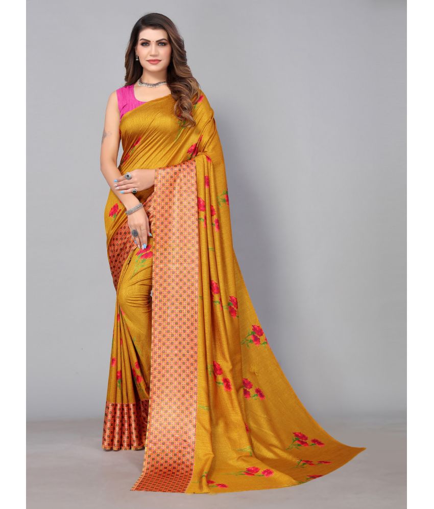     			Aarrah Silk Blend Printed Saree With Blouse Piece - Mustard ( Pack of 1 )