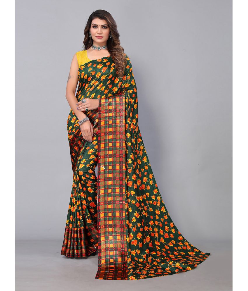     			Aarrah Silk Blend Printed Saree With Blouse Piece - Green ( Pack of 1 )