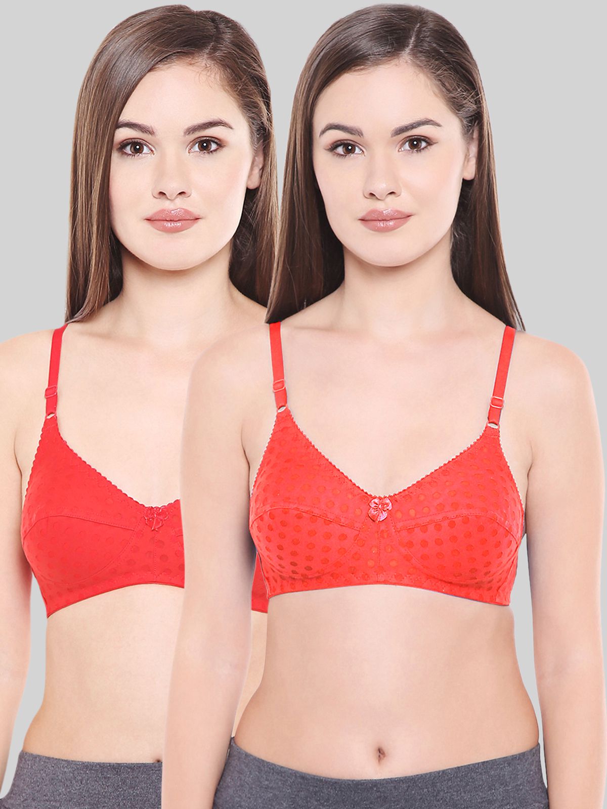     			Bodycare Red Cotton Blend Non Padded Women's Everyday Bra ( Pack of 2 )