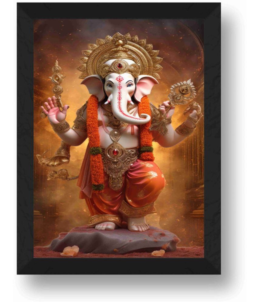     			Saf - Lord Ganesh ji Religious wall hanging Painting with Frame (1U)