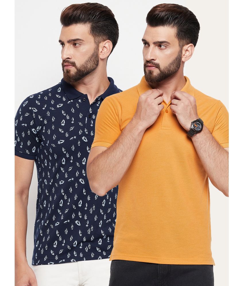     			MXN Cotton Blend Regular Fit Solid Half Sleeves Men's Polo T Shirt - Mustard ( Pack of 2 )