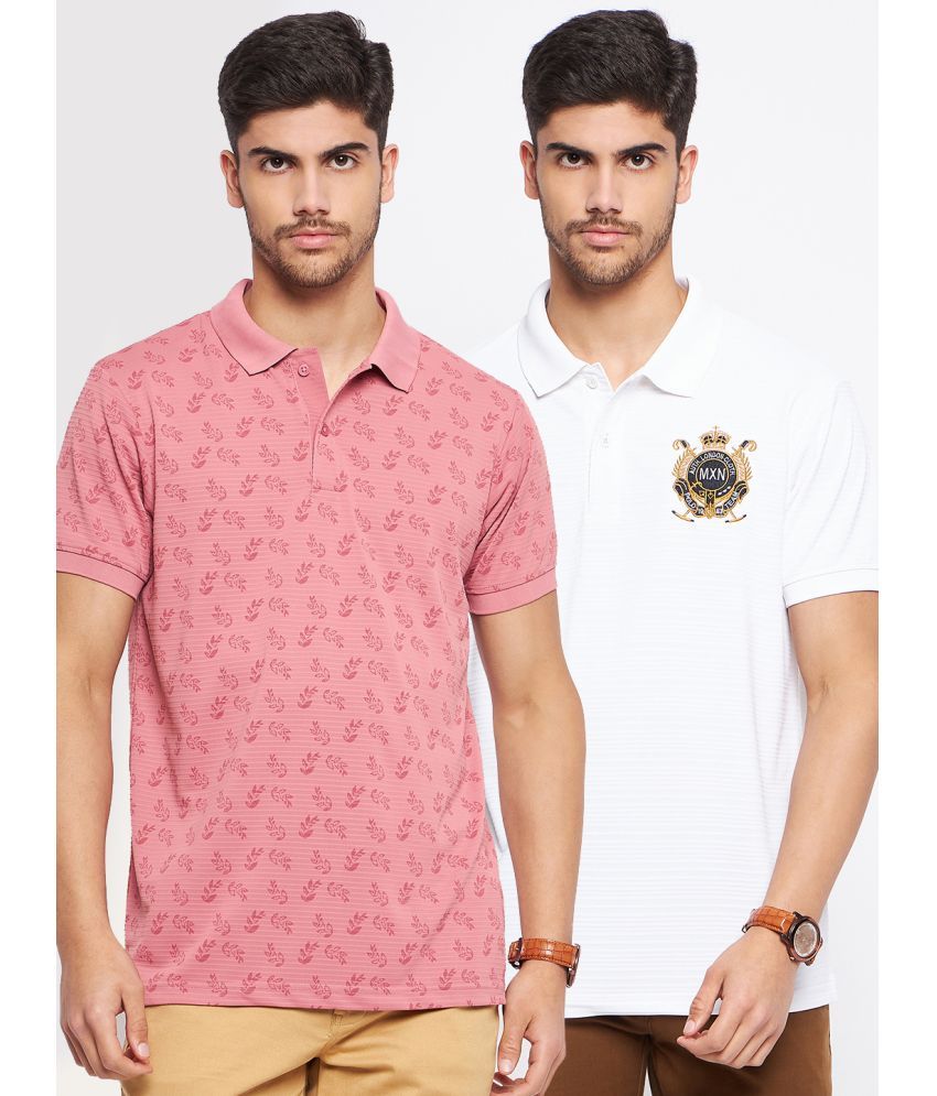     			MXN Cotton Blend Regular Fit Printed Half Sleeves Men's Polo T Shirt - Pink ( Pack of 2 )