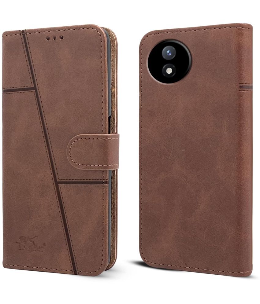     			Shining Stars Brown Flip Cover Artificial Leather Compatible For Vivo Y02T ( Pack of 1 )