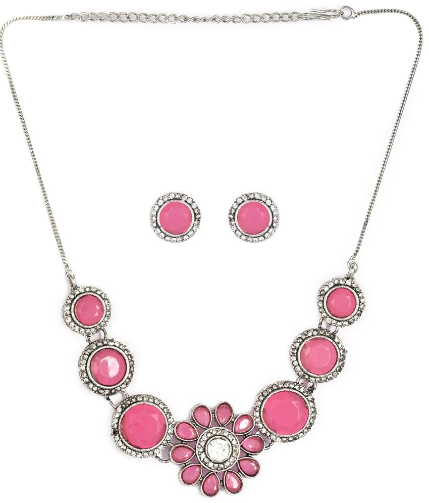     			PUJVI Pink Alloy Necklace Set ( Pack of 1 )