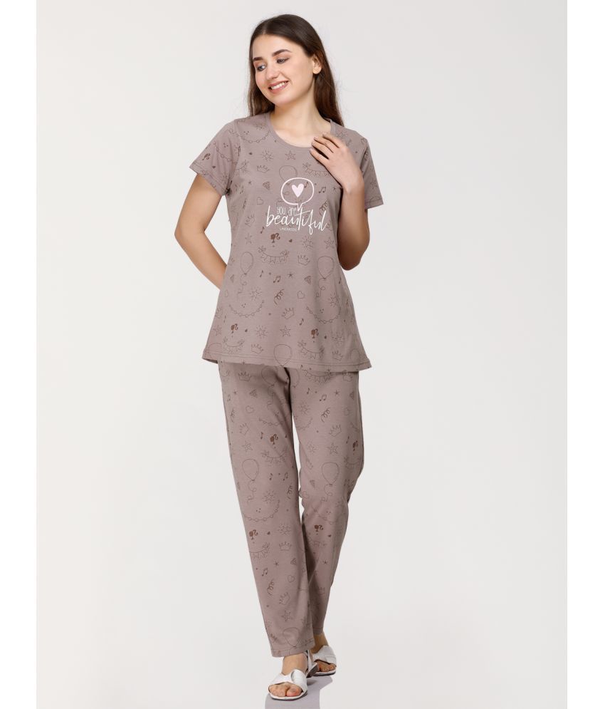     			Unemode Light Grey Cotton Blend Women's Nightwear Nightsuit Sets ( Pack of 1 )