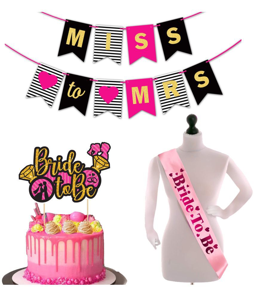     			Zyozi Bridal Shower & Bachelorette Party Decoration Set | Bridal Shower Decorations Supplies - Miss To Mrs Banner with Cake Topper & Sash (Pack Of 3)