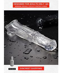 Reusable Silicone Condom- Light Weight Flexible Naughty Nights 3 inch Expander with Vibration on Head | Thick Penis Transparent Sleeve for Men and Couple
