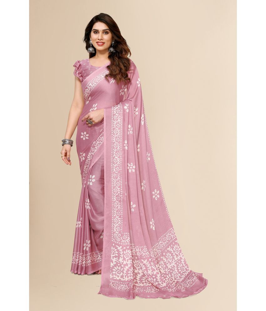     			Kashvi Sarees Chiffon Printed Saree With Blouse Piece - Pink ( Pack of 1 )