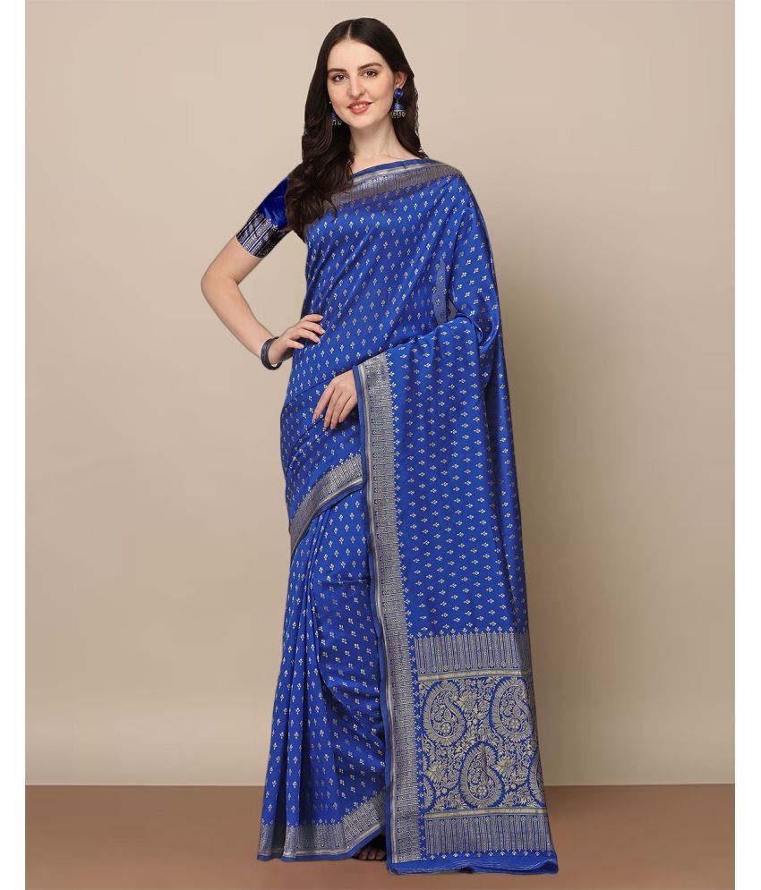     			Anjaneya Sarees Banarasi Silk Woven Saree With Blouse Piece - Blue ( Pack of 1 )