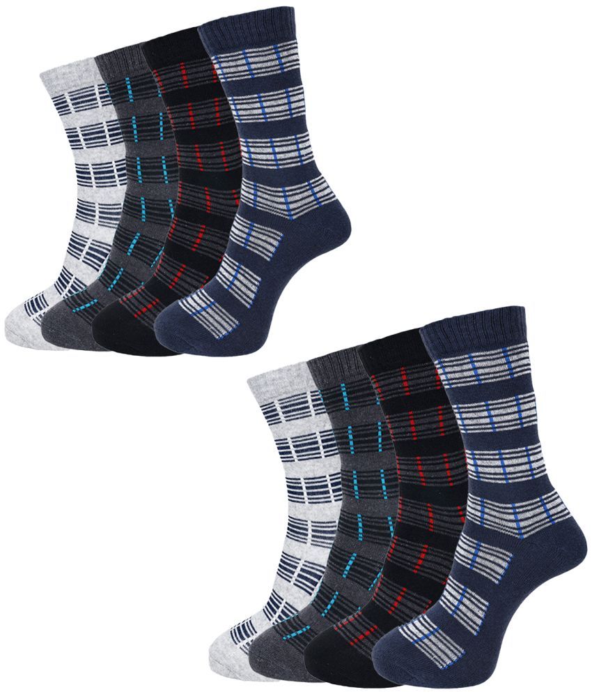     			Dollar Cotton Blend Men's Striped Multicolor Mid Length Socks ( Pack of 8 )