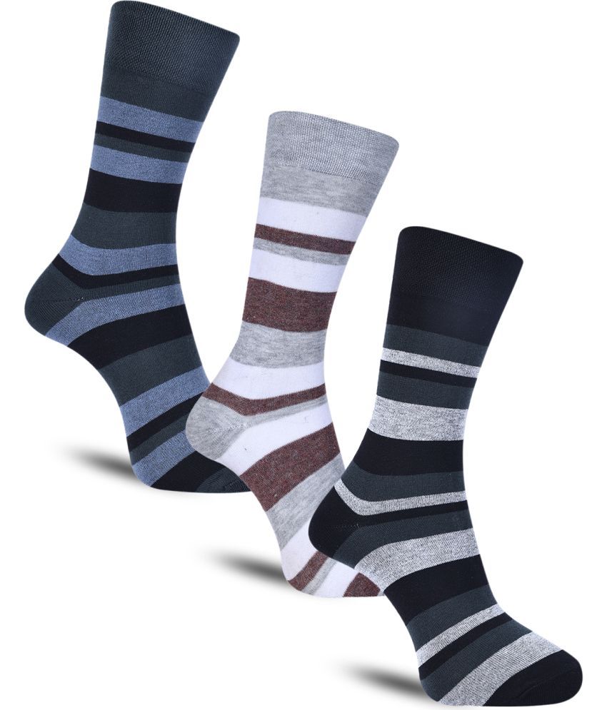     			Dollar Cotton Blend Men's Striped Dark Grey Mid Length Socks ( Pack of 3 )