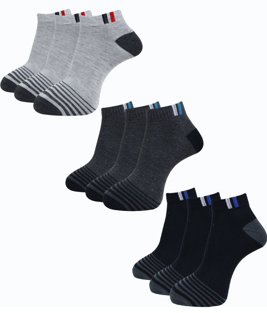     			Dollar Cotton Blend Men's Striped Dark Grey Ankle Length Socks ( Pack of 9 )