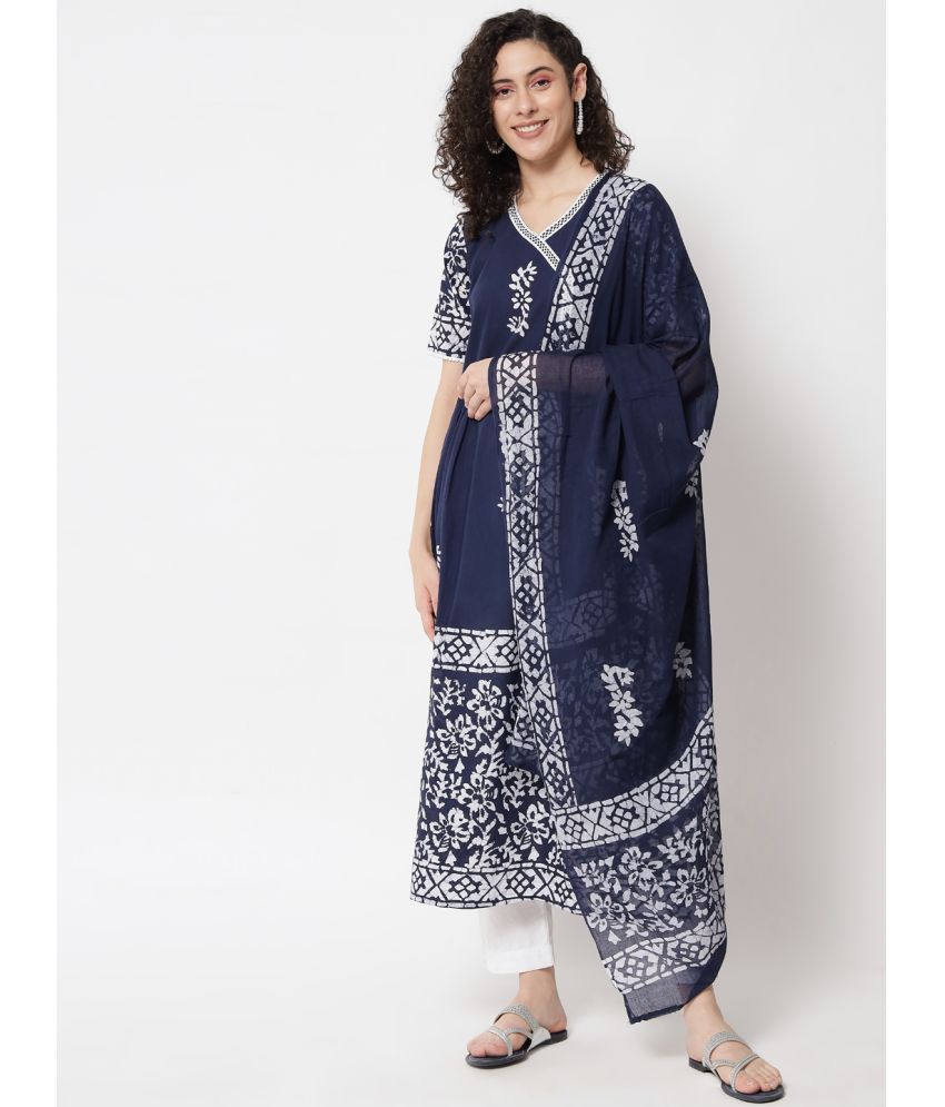     			Estela Cotton Printed Nayra Women's Kurti - Navy Blue ( Pack of 1 )