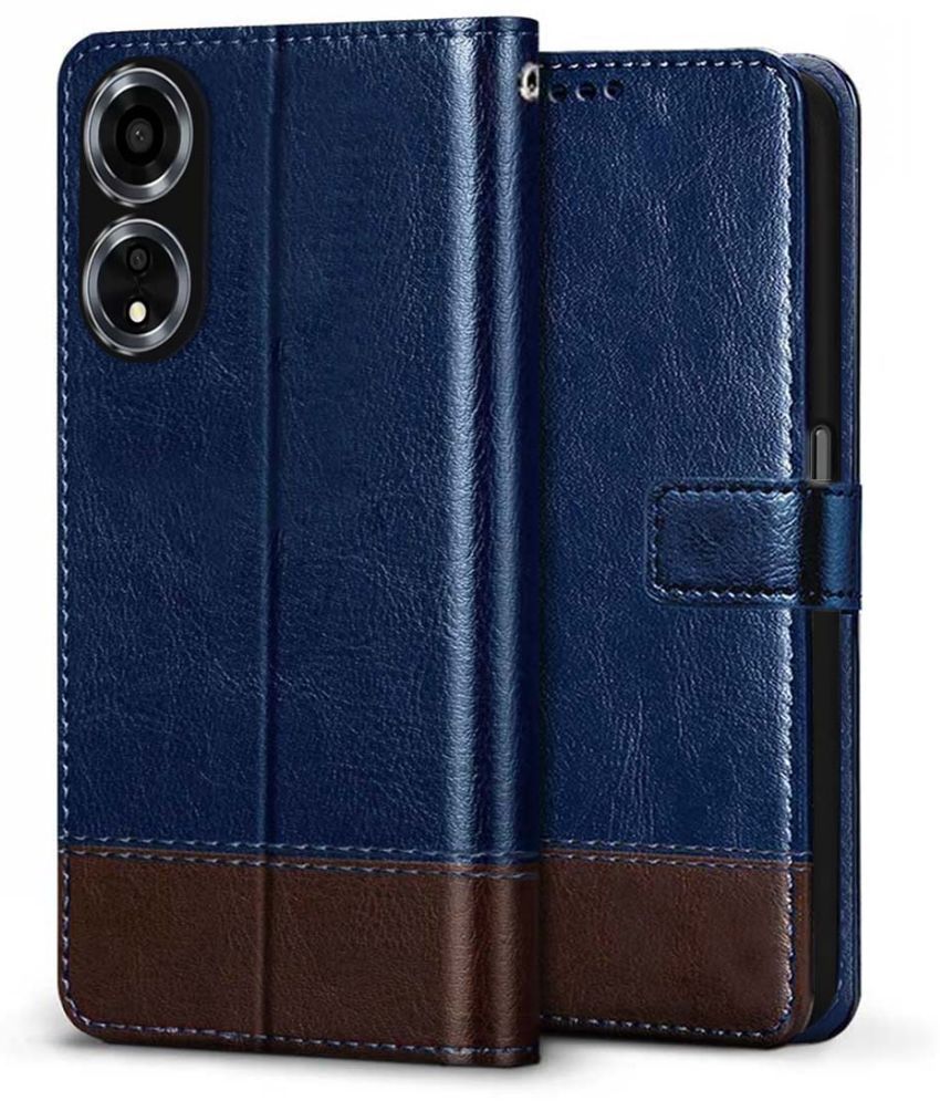     			Fashionury Blue Flip Cover Leather Compatible For Oppo A59 5G ( Pack of 1 )