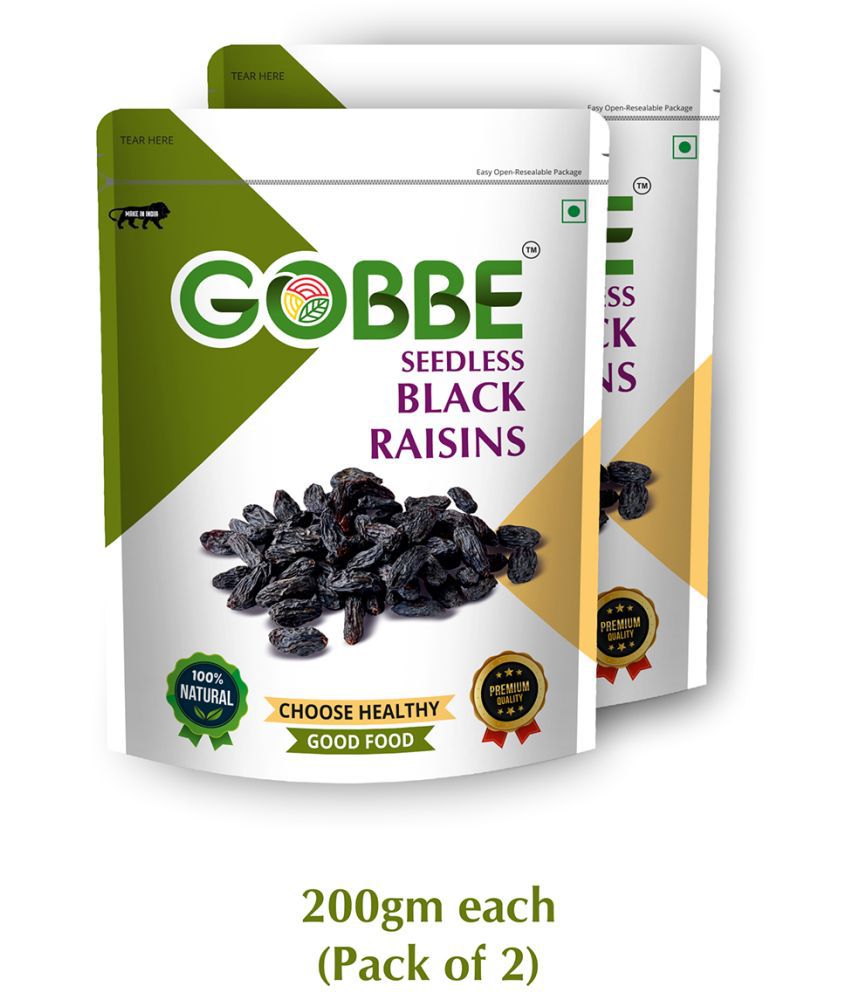     			GOBBE Premium Black Raisins 400g (200*2) | Kali Kishmish | Seedless Black Raisins | Dry Fruits | Healthy and Tasty Snacks (Pack of 2)