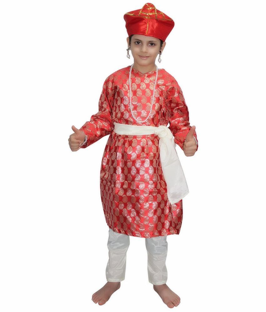     			Kaku Fancy Dresses Indian Historical King Character Costume/Baji Rao Costume/Maratha Peshwar Costume -Red, 10-12 Years, For Boys