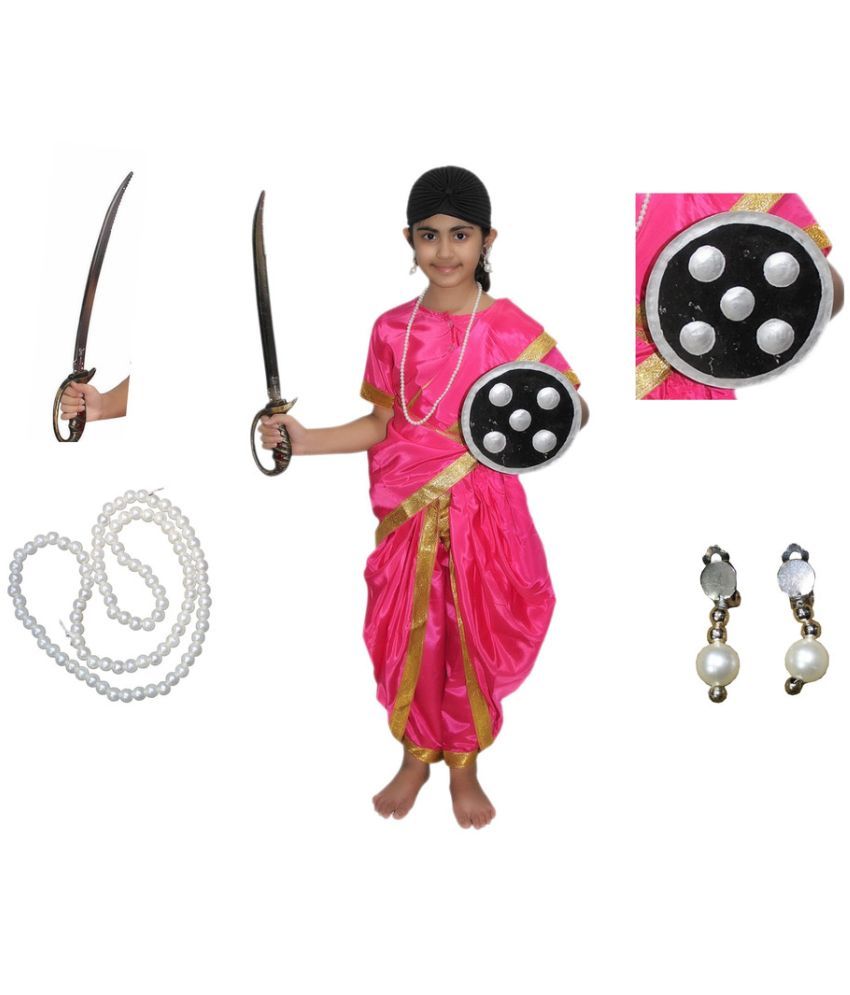     			Kaku Fancy Dresses National Hero Jhasi Ki Rani Fancy Dress For Girls | Freedom Fighter Rani Laxmi Bai Costume For Independence Day & Republic Day -Magenta, 10-12 Years, for Girls