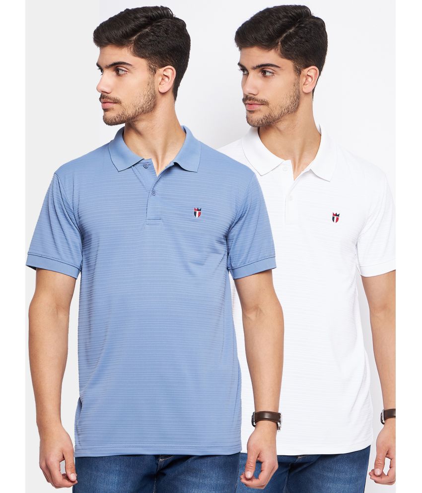     			MXN Cotton Blend Regular Fit Striped Half Sleeves Men's Polo T Shirt - Navy Blue ( Pack of 2 )