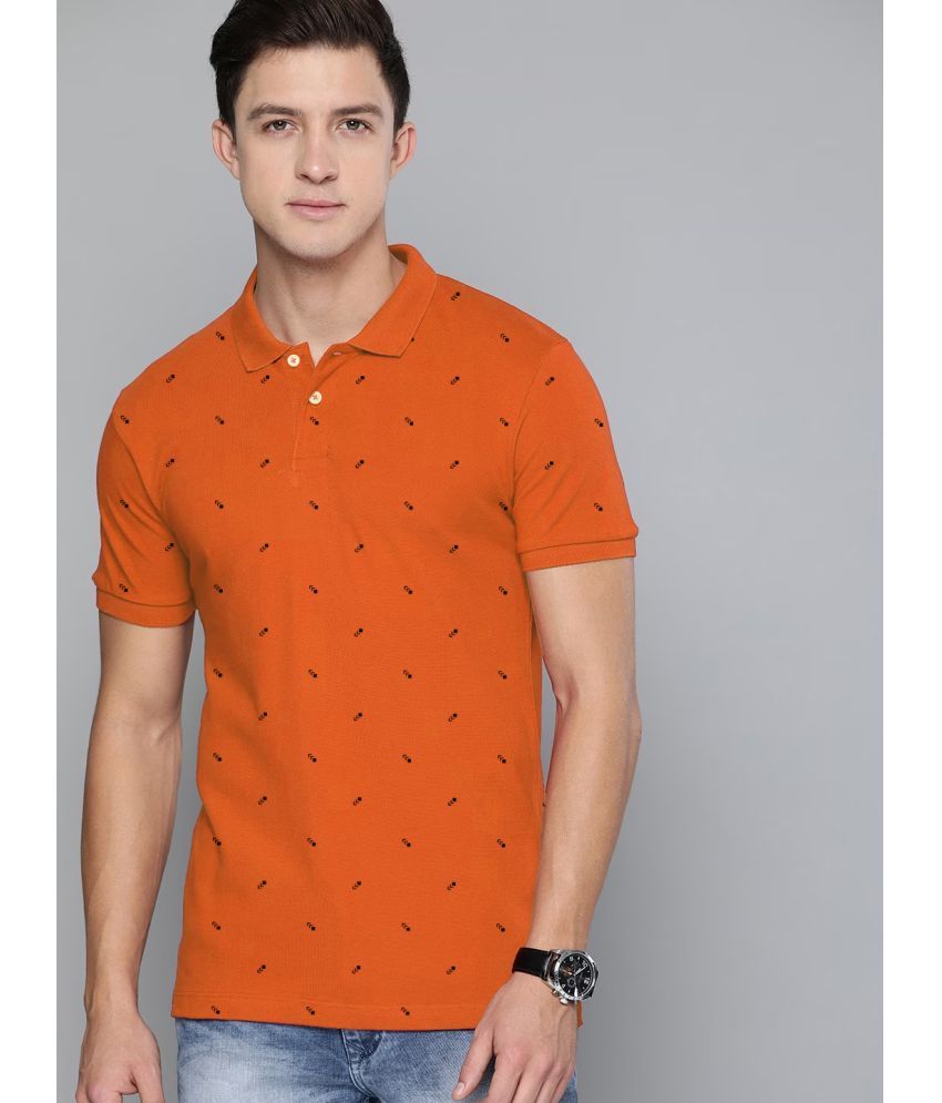     			Merriment Pack of 1 Cotton Blend Regular Fit Printed Half Sleeves Men's Polo T Shirt ( Orange )