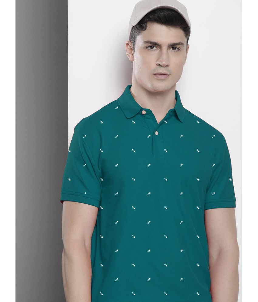     			Merriment Pack of 1 Cotton Blend Regular Fit Printed Half Sleeves Men's Polo T Shirt ( Teal Blue )