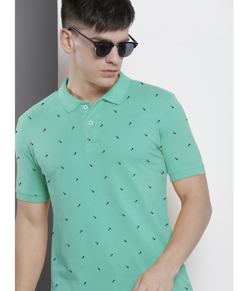     			Merriment Pack of 1 Cotton Blend Regular Fit Printed Half Sleeves Men's Polo T Shirt ( Aqua )