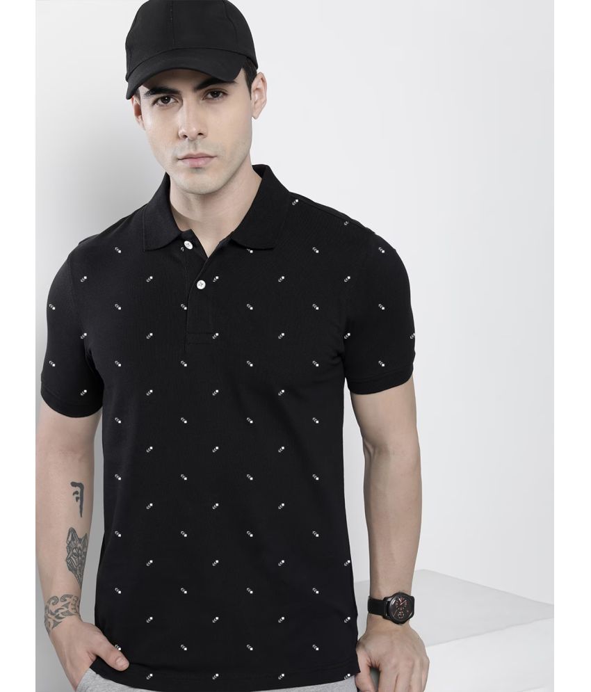     			Merriment Pack of 1 Cotton Blend Regular Fit Printed Half Sleeves Men's Polo T Shirt ( Black )