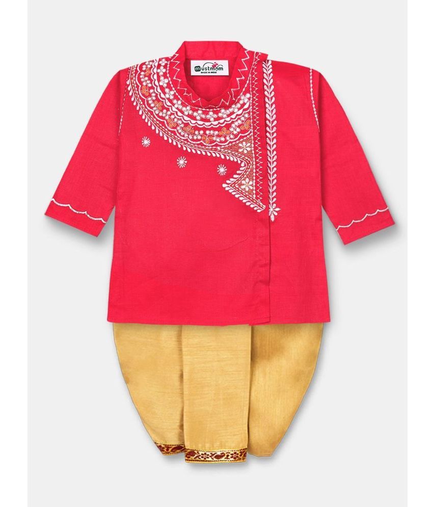     			Mustmom Annaprasana Choroonu Bhaatkhulai Traditional Embroidered Ethnic Dhoti Kurta Set for Baby Boy