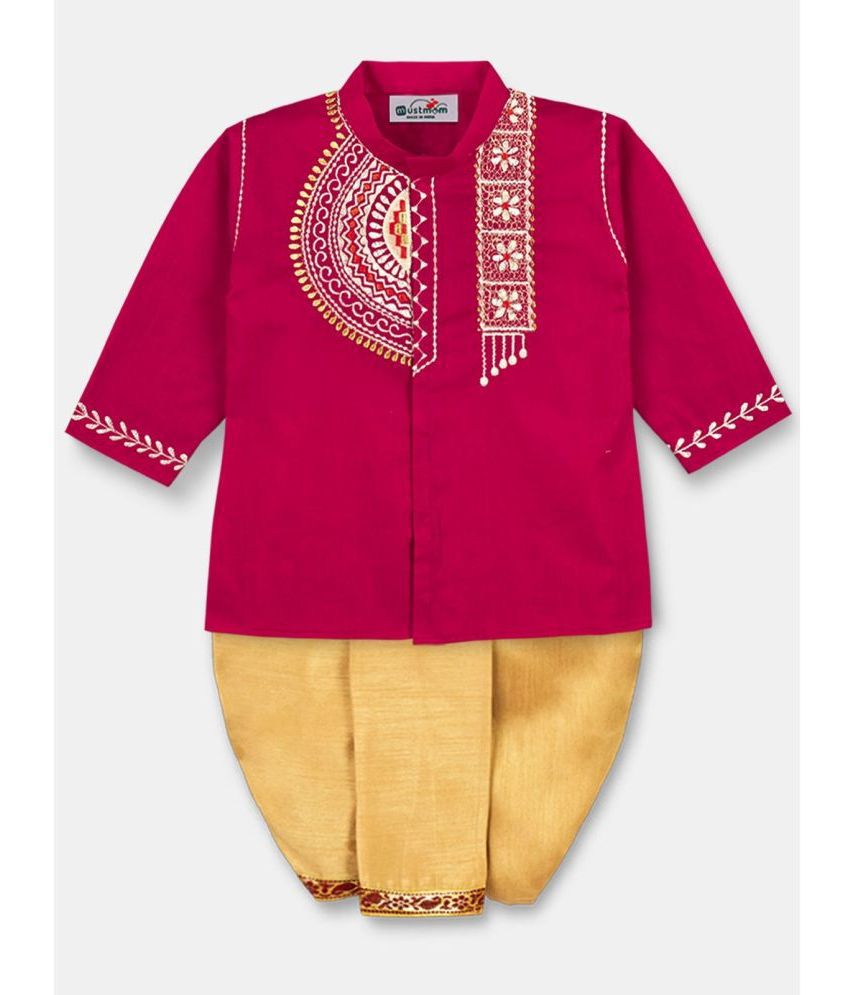     			Mustmom Bright Ethnic Pure Cotton Full Sleeves Handloom Dhoti Kurta Set for Boy Rice Ceremony Annaprasanna