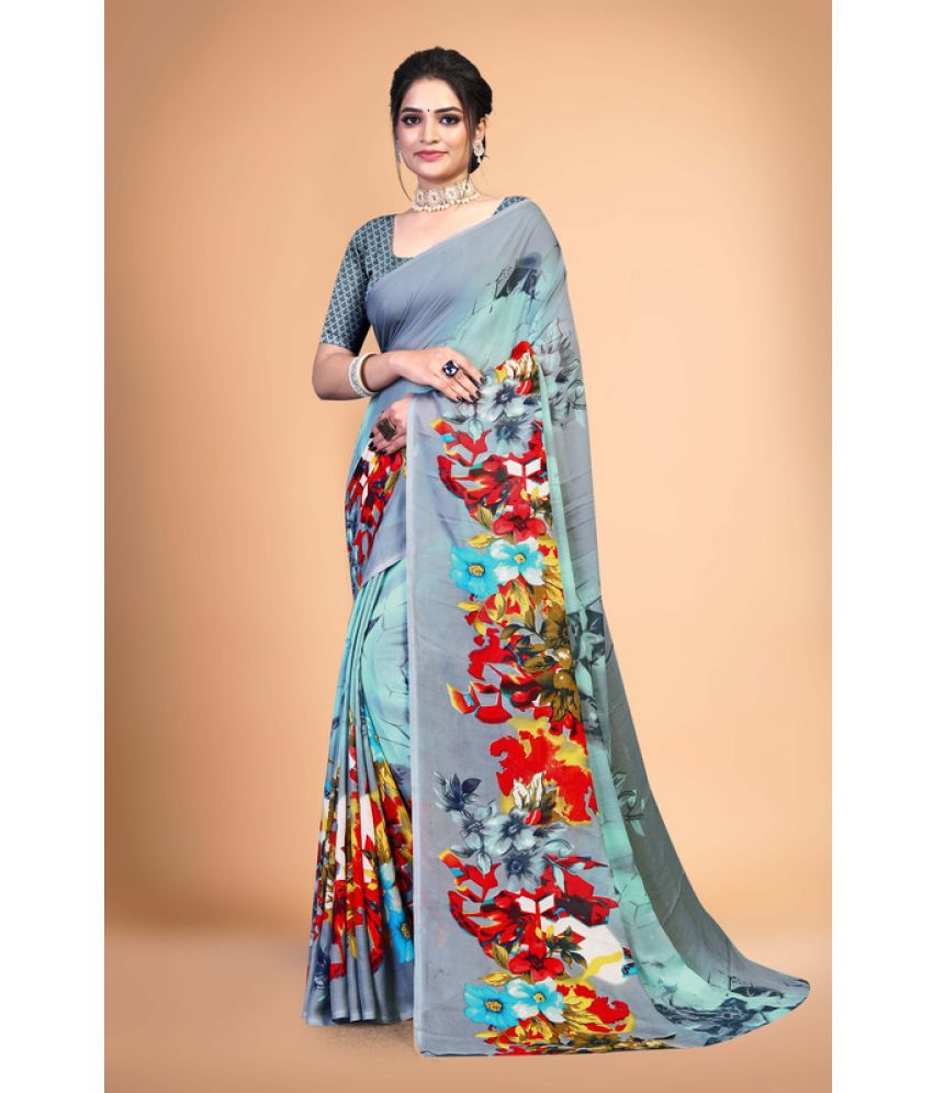     			SHREENATH FABRICS Georgette Printed Saree With Blouse Piece - Grey ( Pack of 1 )