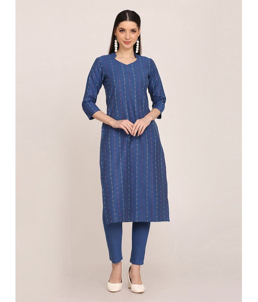     			Aarrah Cotton Striped Kurti With Pants Women's Stitched Salwar Suit - Light Blue ( Pack of 2 )