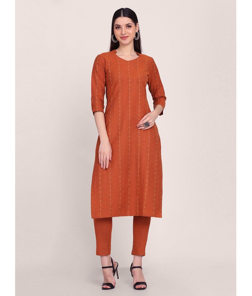     			Aarrah Cotton Striped Kurti With Pants Women's Stitched Salwar Suit - Rust ( Pack of 2 )