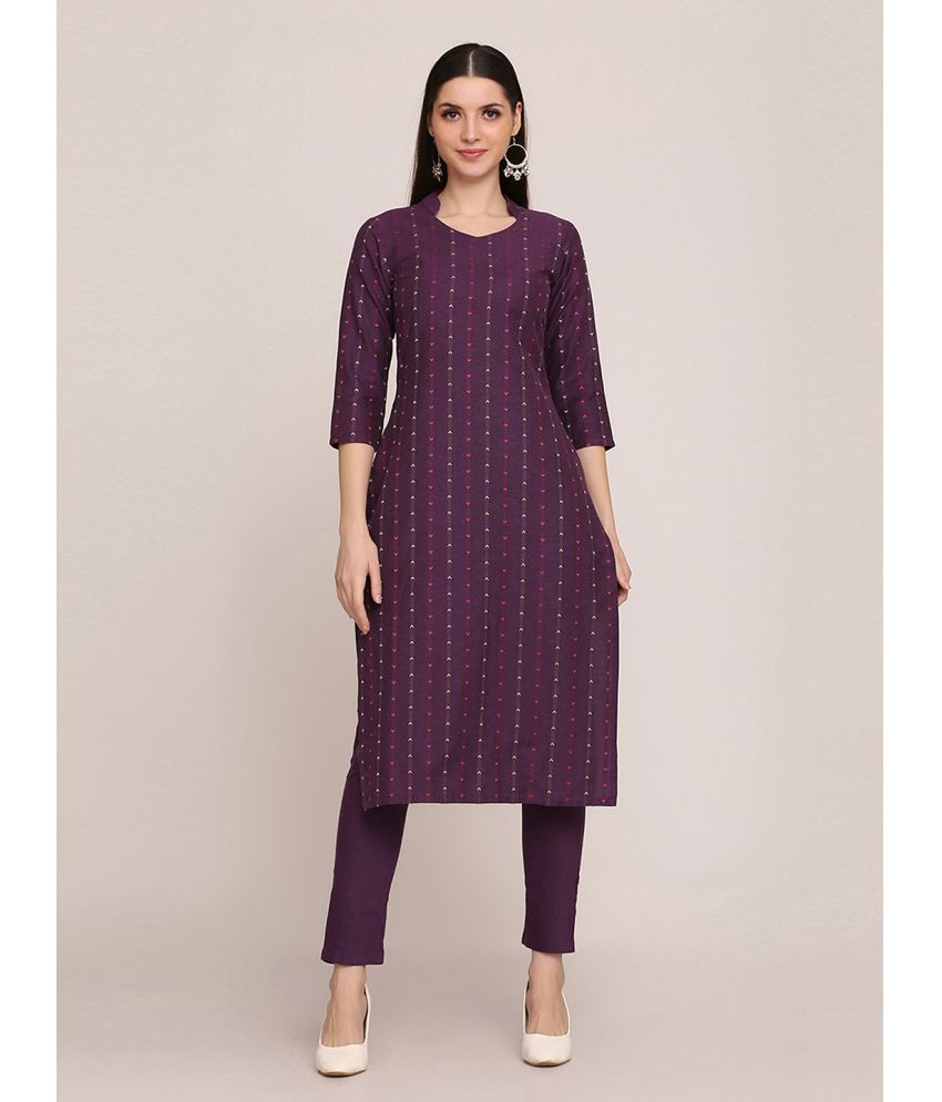     			Aarrah Cotton Striped Kurti With Pants Women's Stitched Salwar Suit - Violet ( Pack of 2 )