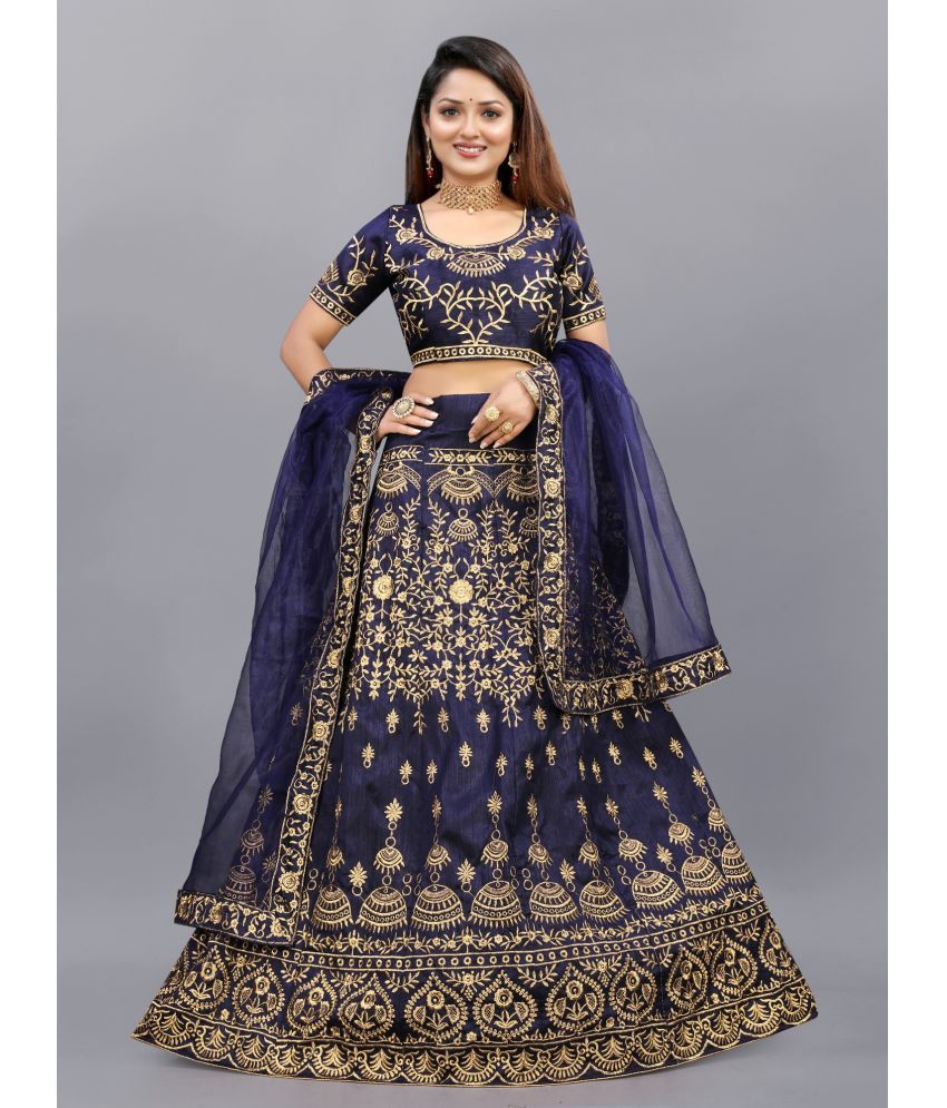     			Aika Navy Bangalore Silk Unstitched Unstitched Lehenga