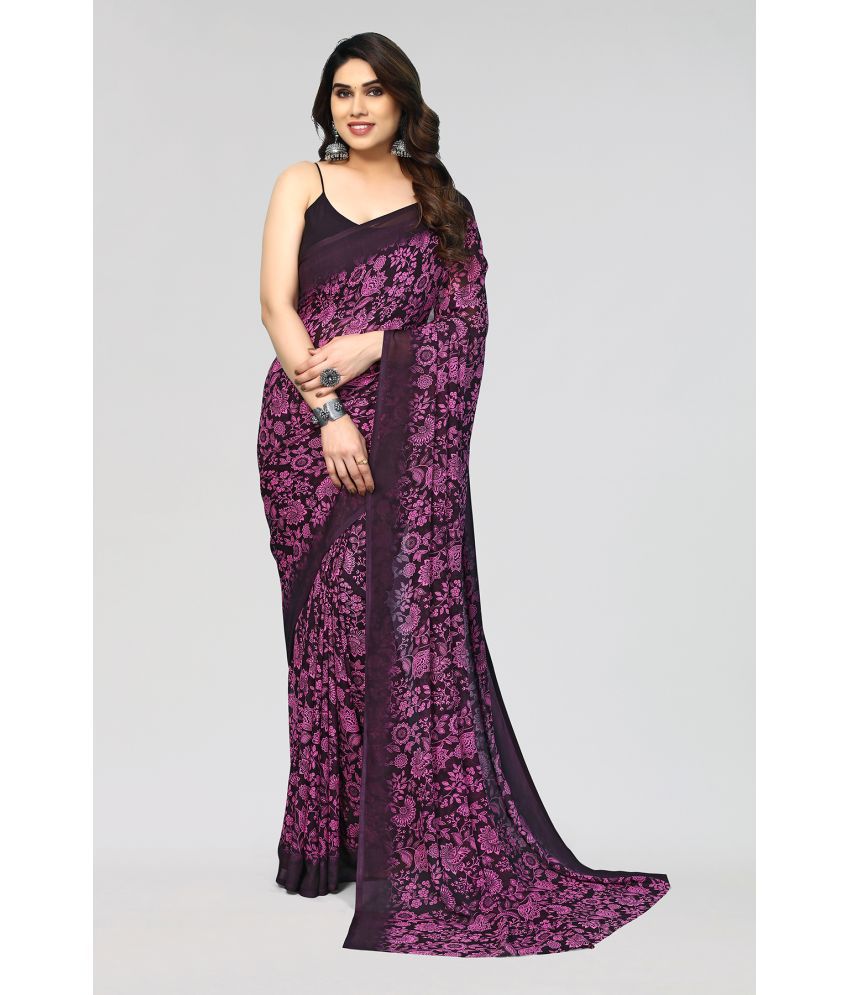     			Anand Sarees Georgette Printed Saree Without Blouse Piece - Purple ( Pack of 1 )