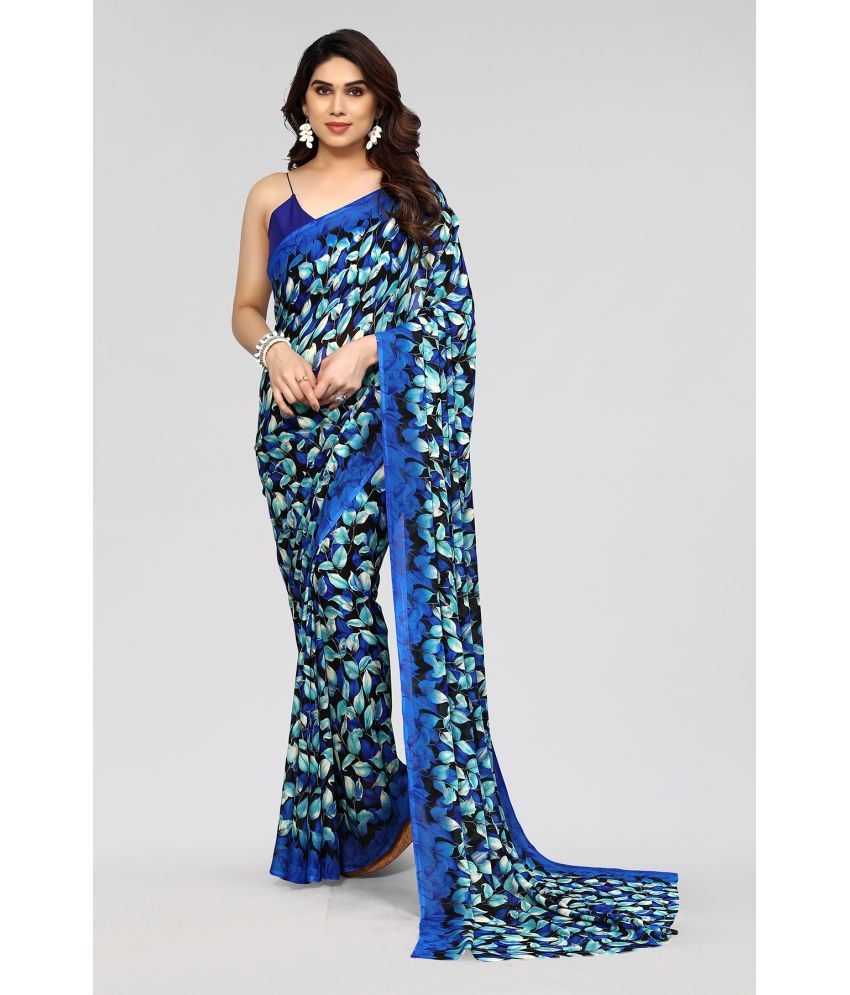     			Anand Sarees Georgette Printed Saree Without Blouse Piece - Blue ( Pack of 1 )