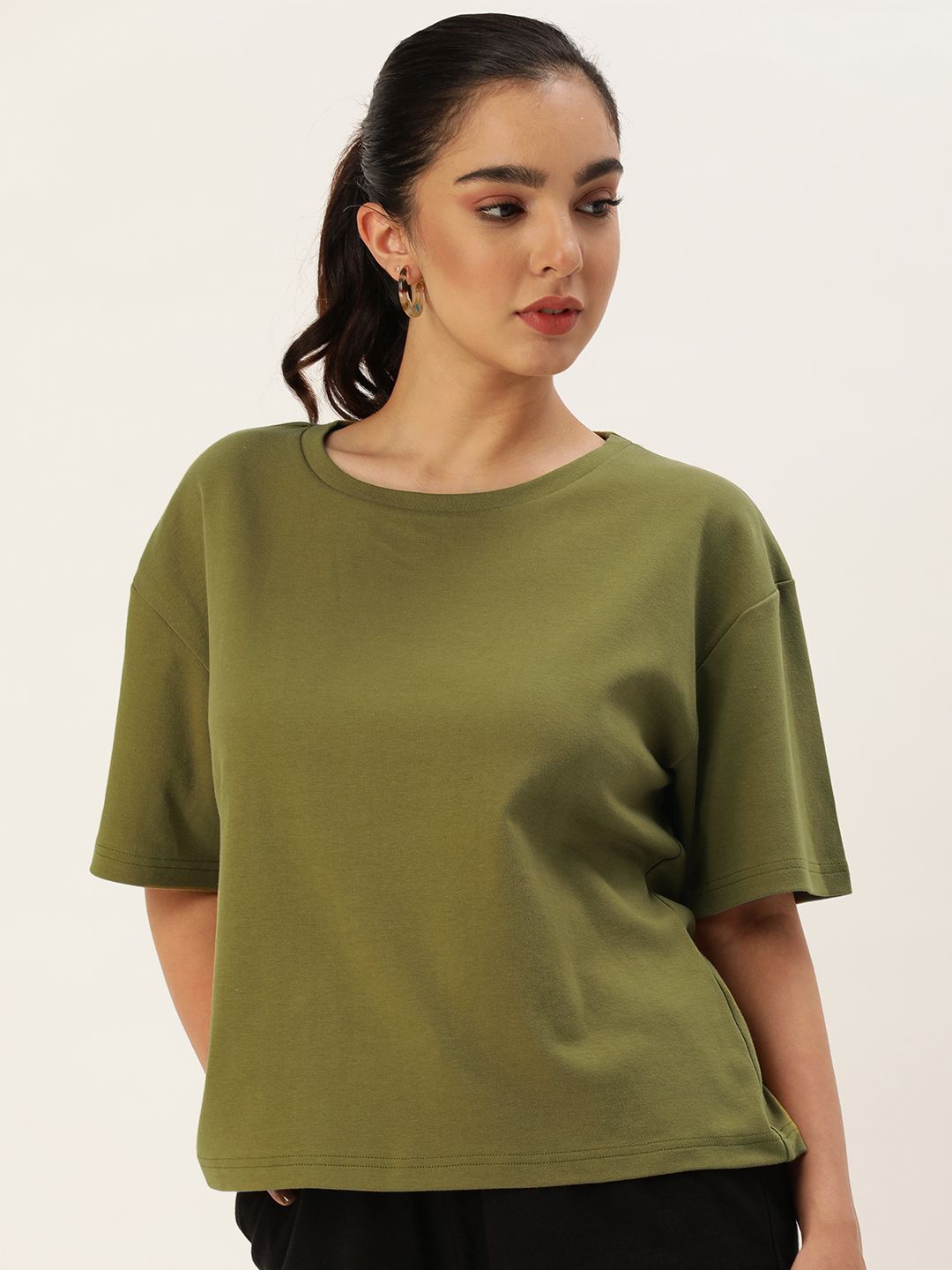    			Bene Kleed Green Cotton Loose Fit Women's T-Shirt ( Pack of 1 )