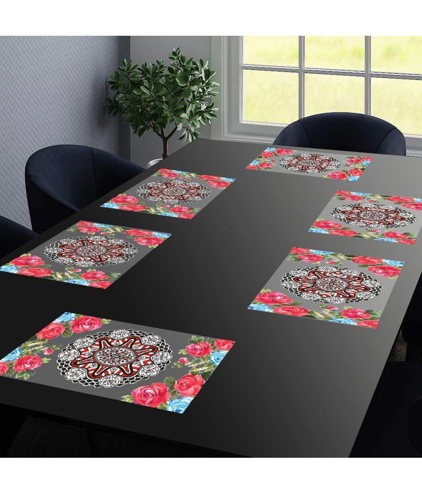     			HOMETALES PVC Floral Rectangle Table Mats ( 43 cm x 29 cm ) Pack of 6 - Red