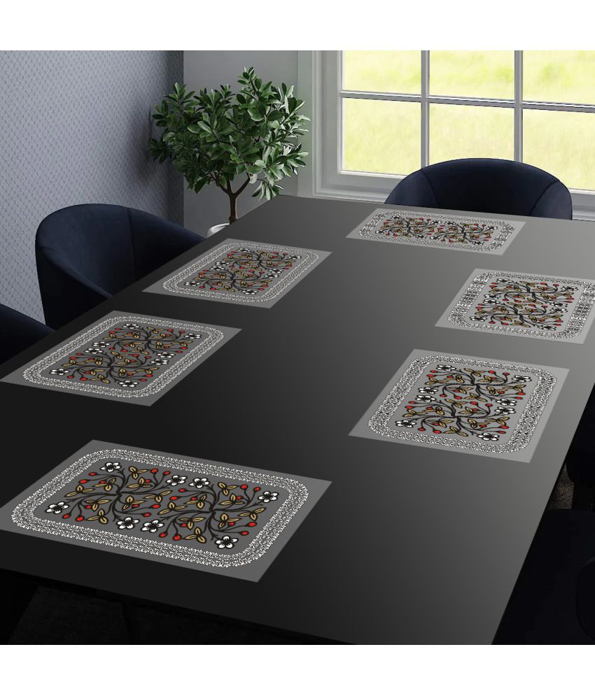     			HOMETALES PVC Floral Rectangle Table Mats ( 43 cm x 29 cm ) Pack of 6 - Black