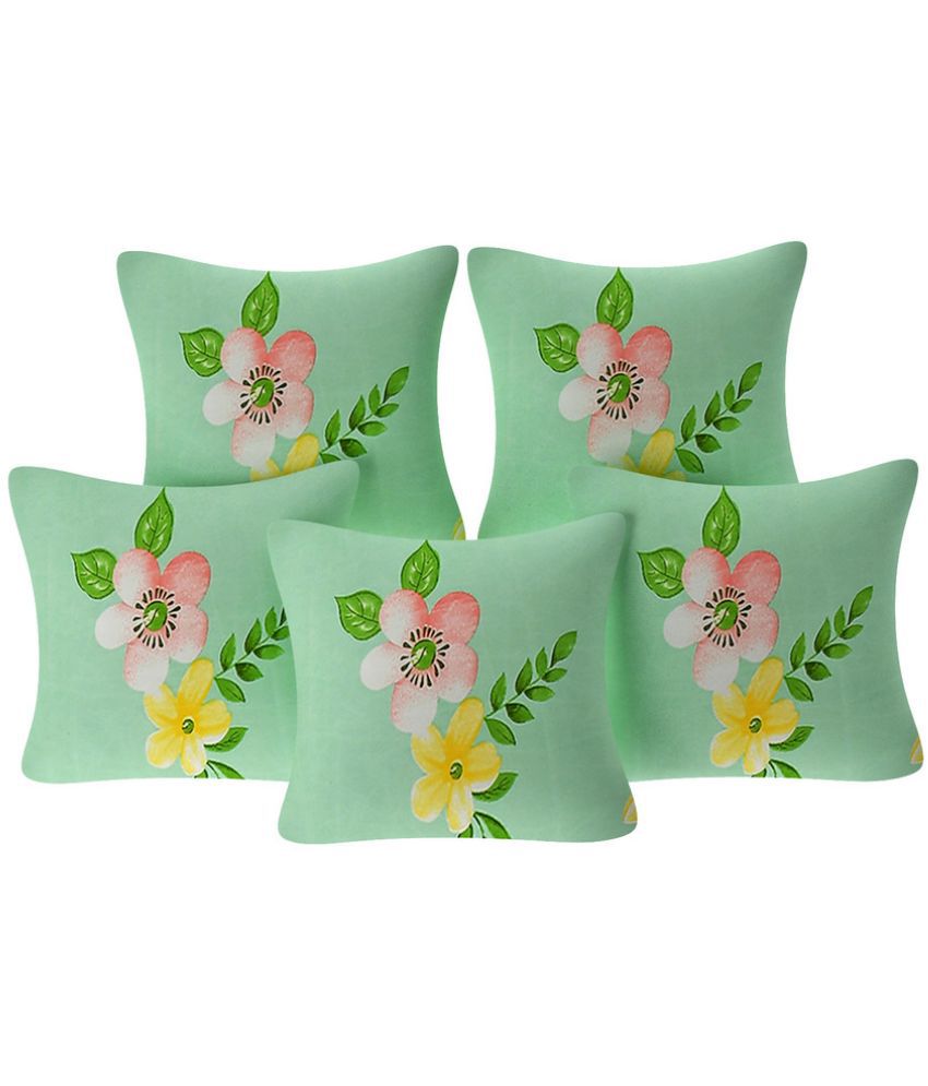     			JBTC Set of 5 Cotton Floral square Cushion Cover (40X40)cm - GREEN