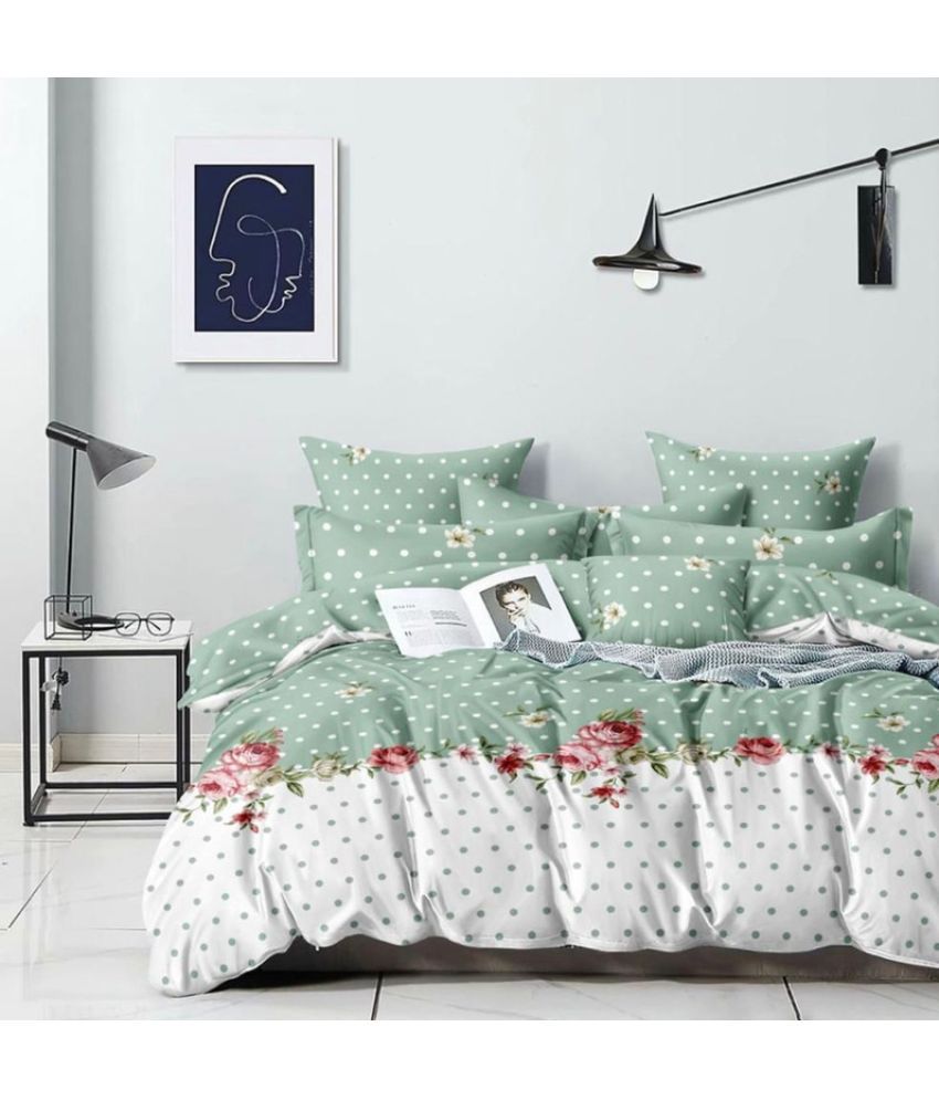     			JBTC cotton Floral Bedding Set 1 bedsheet and 2 pillow cover - green