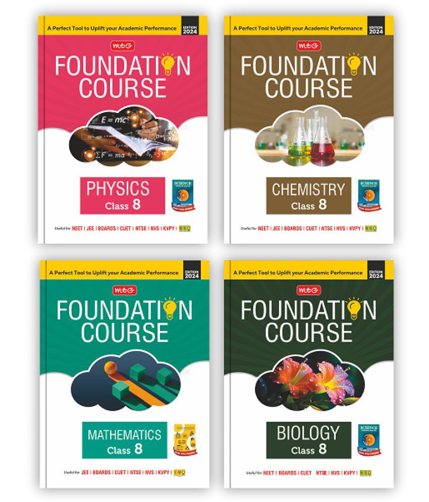     			MTG Foundation Course Class 8 Physics, Chemistry, Mathematics & Biology Book (Set of 4) For IIT JEE, NEET, NSO Olympiad, NTSE, NVS, KVPY & Boards Exam | Based on NCERT Latest Pattern 2024-25
