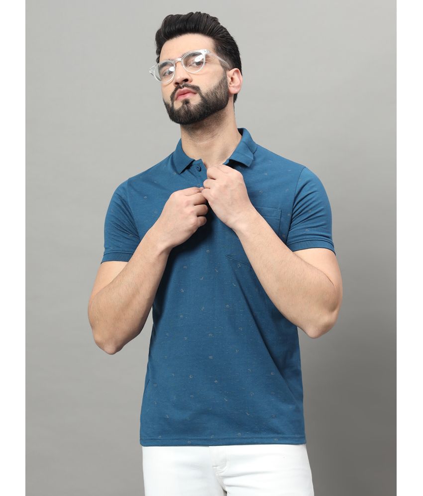     			OGEN Cotton Blend Regular Fit Printed Half Sleeves Men's Polo T Shirt - Blue ( Pack of 1 )