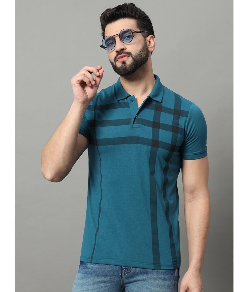     			OGEN Pack of 1 Cotton Blend Regular Fit Printed Half Sleeves Men's Polo T Shirt ( Teal Blue )