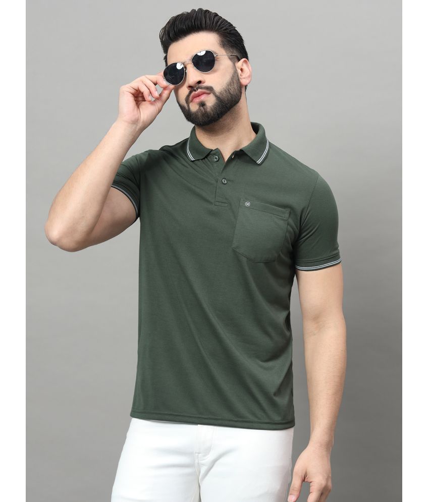     			OGEN Cotton Blend Regular Fit Solid Half Sleeves Men's Polo T Shirt - Olive Green ( Pack of 1 )